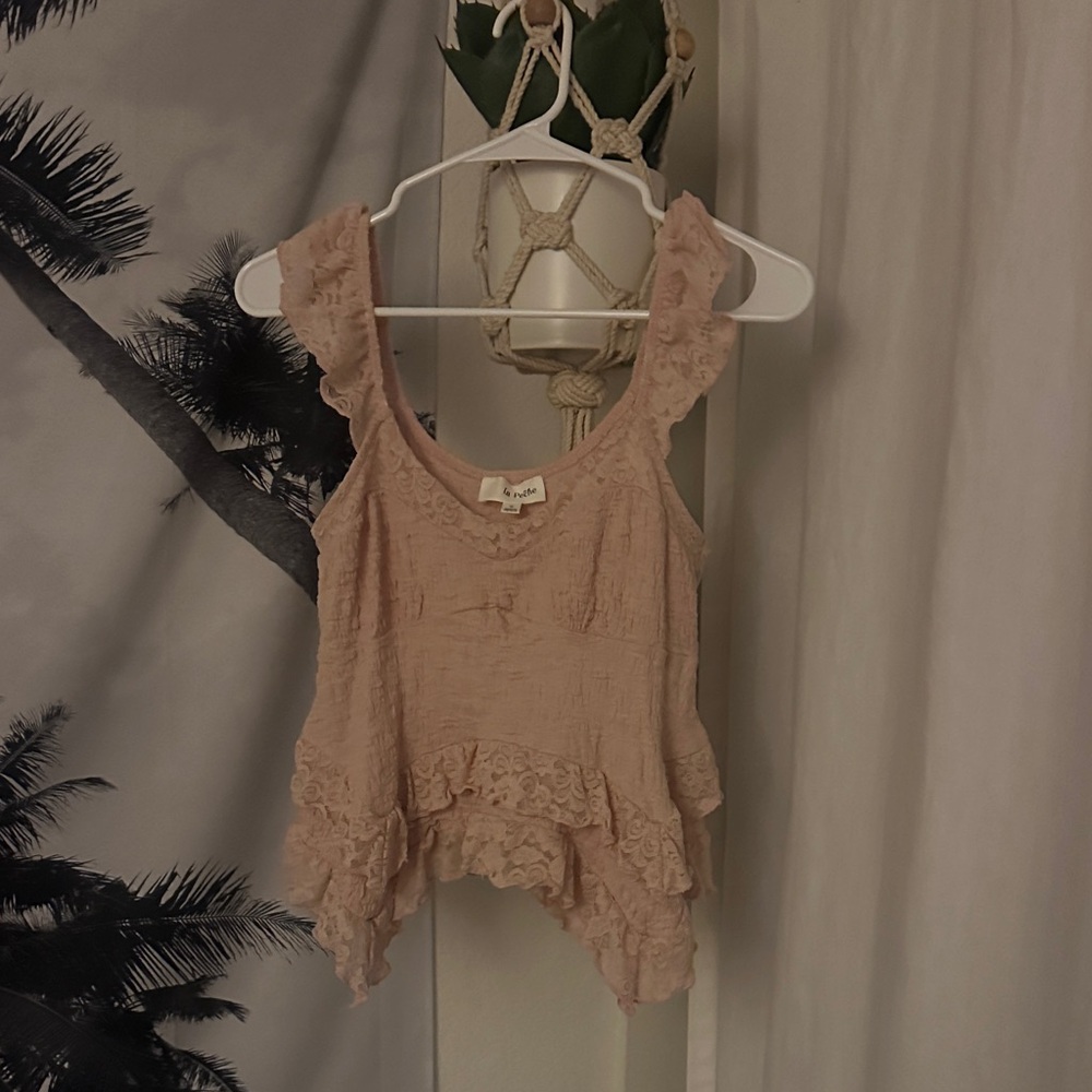 Ruffled Lace Tank Cami in Blush Pink - Unknown Brand